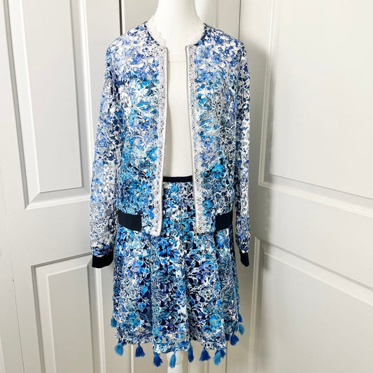 T Tahari Floral Lace Eyelet Jacket & Skirt Coord Set - RARE Wearable Art, S/M