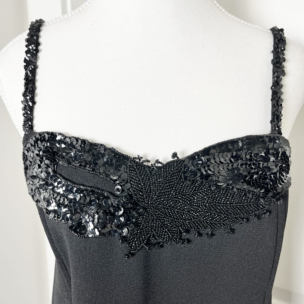 Vintage She Europe Black Sequined Strappy Midi Cocktail Dress - Size 8