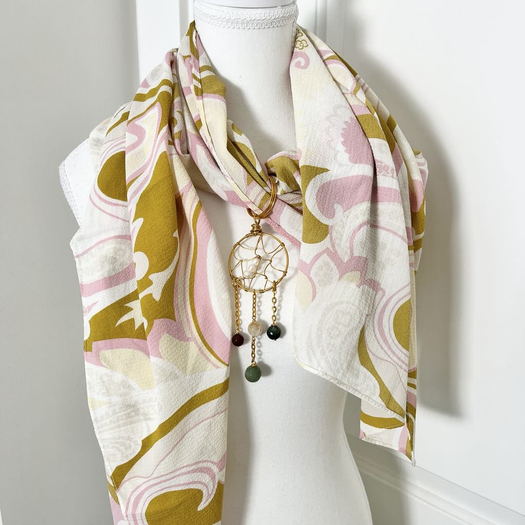 Vintage Pucci-Inspired Boho Chiffon Scarf & Convertible Gemstone Dreamcatcher Pendant