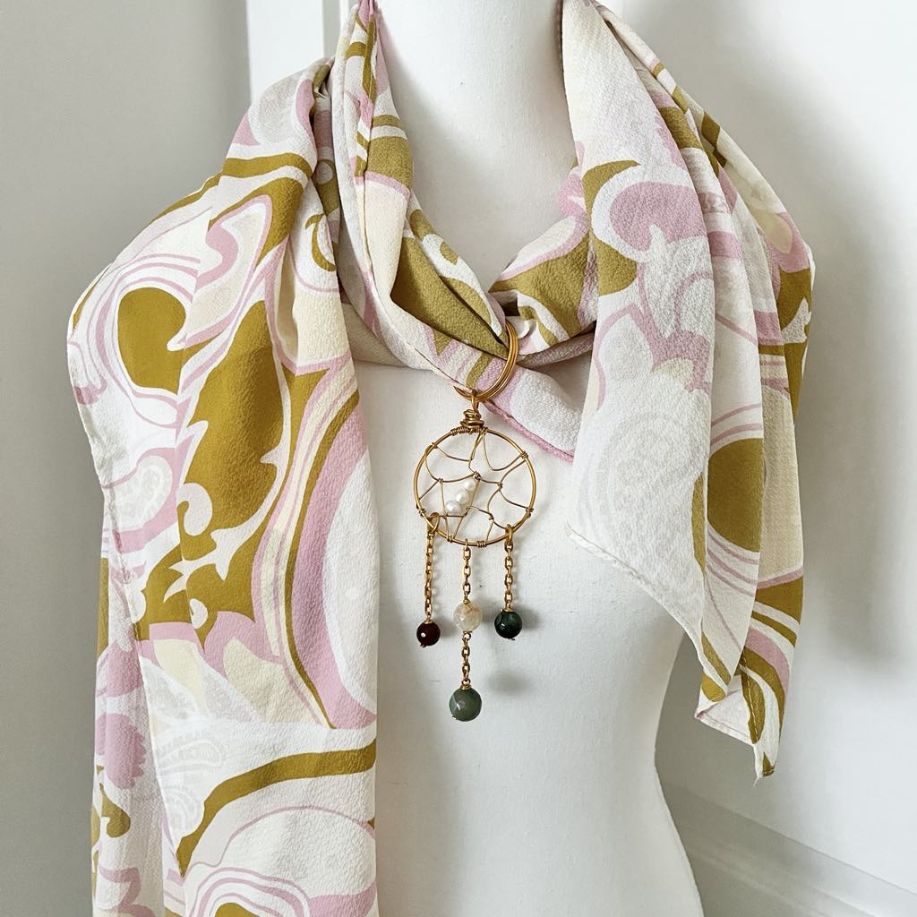 Vintage Pucci-Inspired Boho Chiffon Scarf & Convertible Gemstone Dreamcatcher Pendant