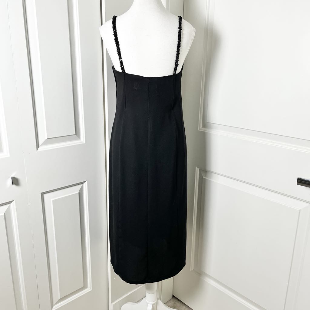 Vintage She Europe Black Sequined Strappy Midi Cocktail Dress - Size 8
