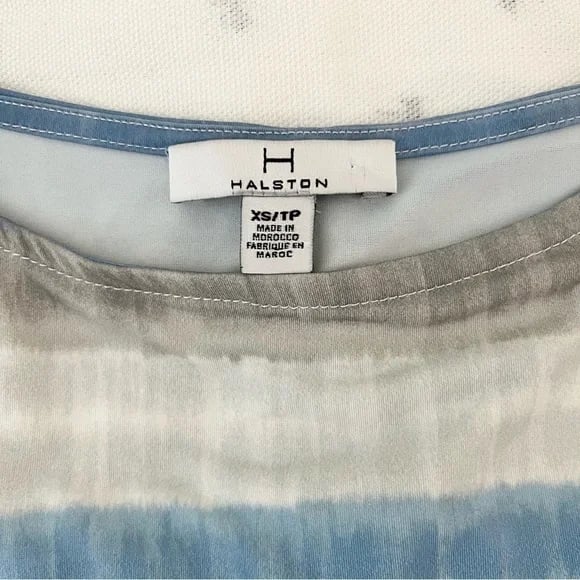 H by Halston Cold Shoulder Watercolor Stripes Boho Blouse-Blue Gray-Size Small