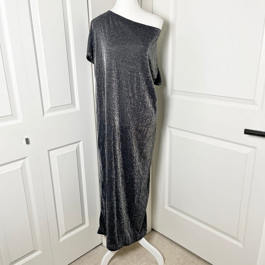 Handmade One-of-a-Kind Silver Glitter One Shoulder Resortwear Maxi Dress