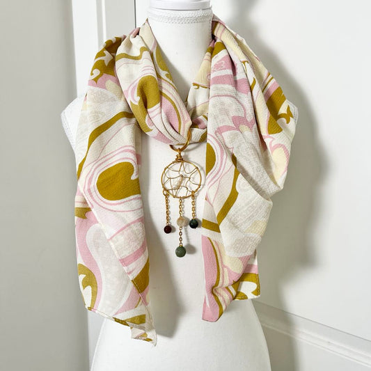 Vintage Pucci-Inspired Boho Chiffon Scarf & Convertible Gemstone Dreamcatcher Pendant