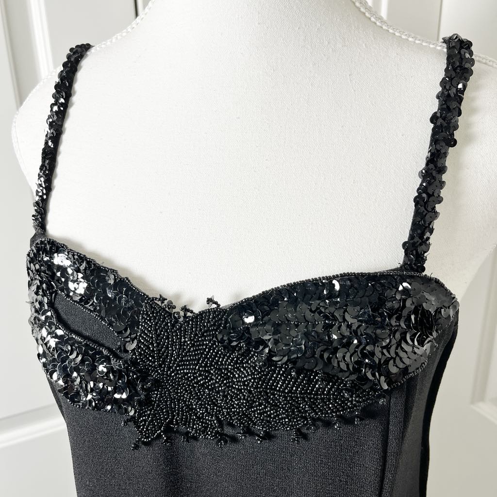 Vintage She Europe Black Sequined Strappy Midi Cocktail Dress - Size 8