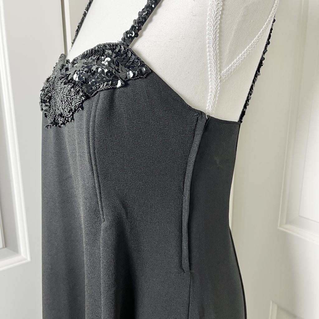 Vintage She Europe Black Sequined Strappy Midi Cocktail Dress - Size 8