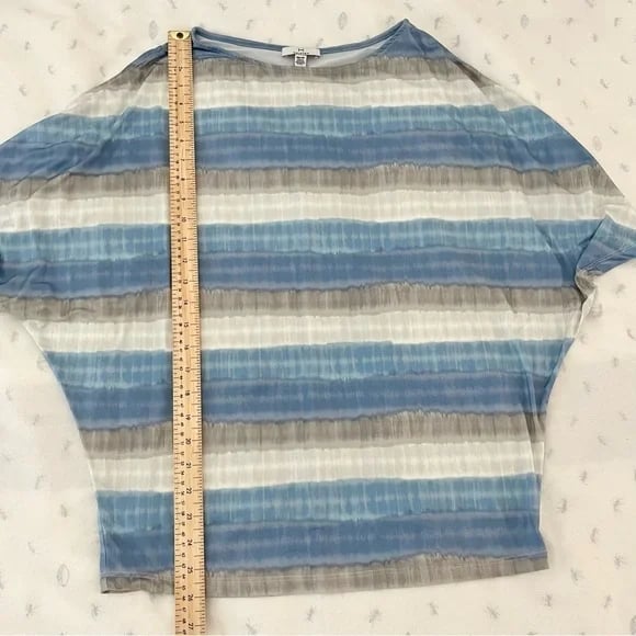 H by Halston Cold Shoulder Watercolor Stripes Boho Blouse-Blue Gray-Size Small