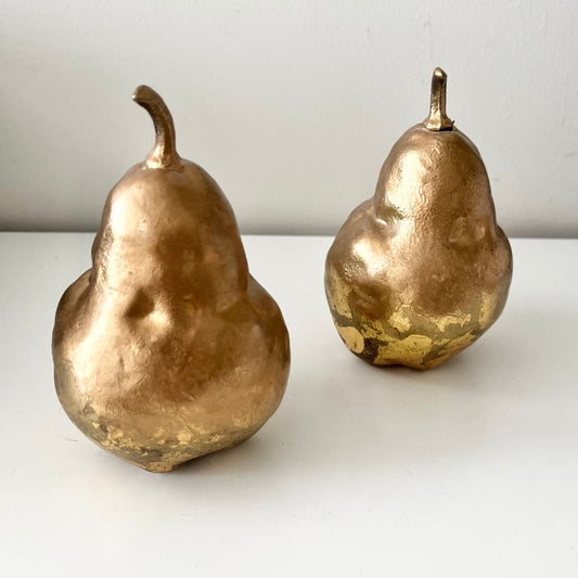 Pair of Antique Gold Pear Figurines – Hand-Painted Resin Décor Accents