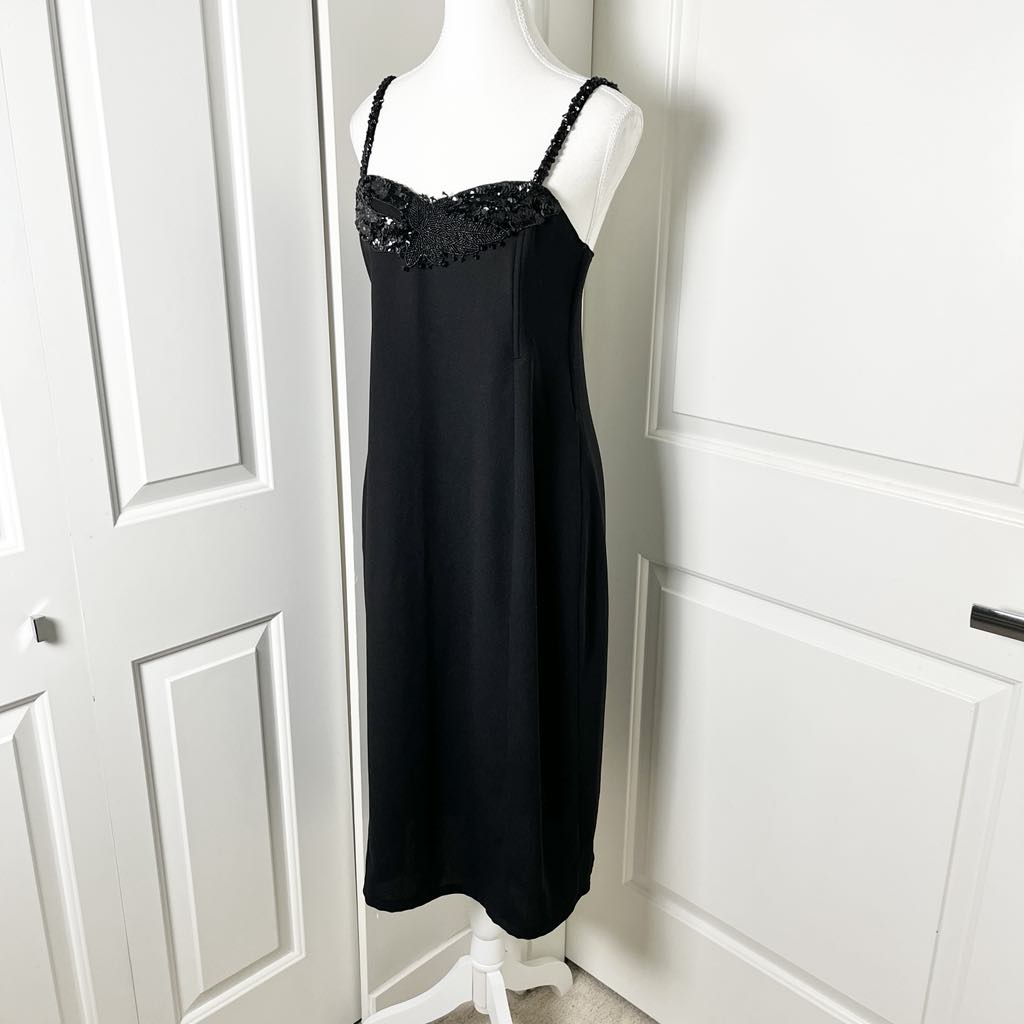 Vintage She Europe Black Sequined Strappy Midi Cocktail Dress - Size 8