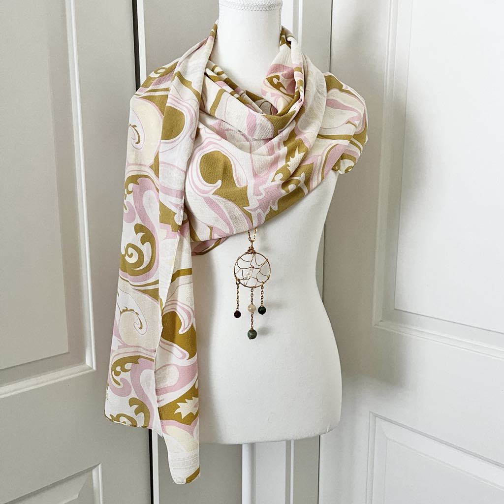 Vintage Pucci-Inspired Boho Chiffon Scarf & Convertible Gemstone Dreamcatcher Pendant