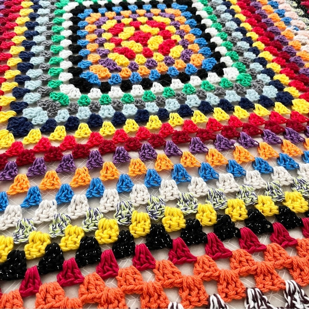 Vintage Granny Square Crocheted Afghan Multicolored Boho Throw Blanket Handmade