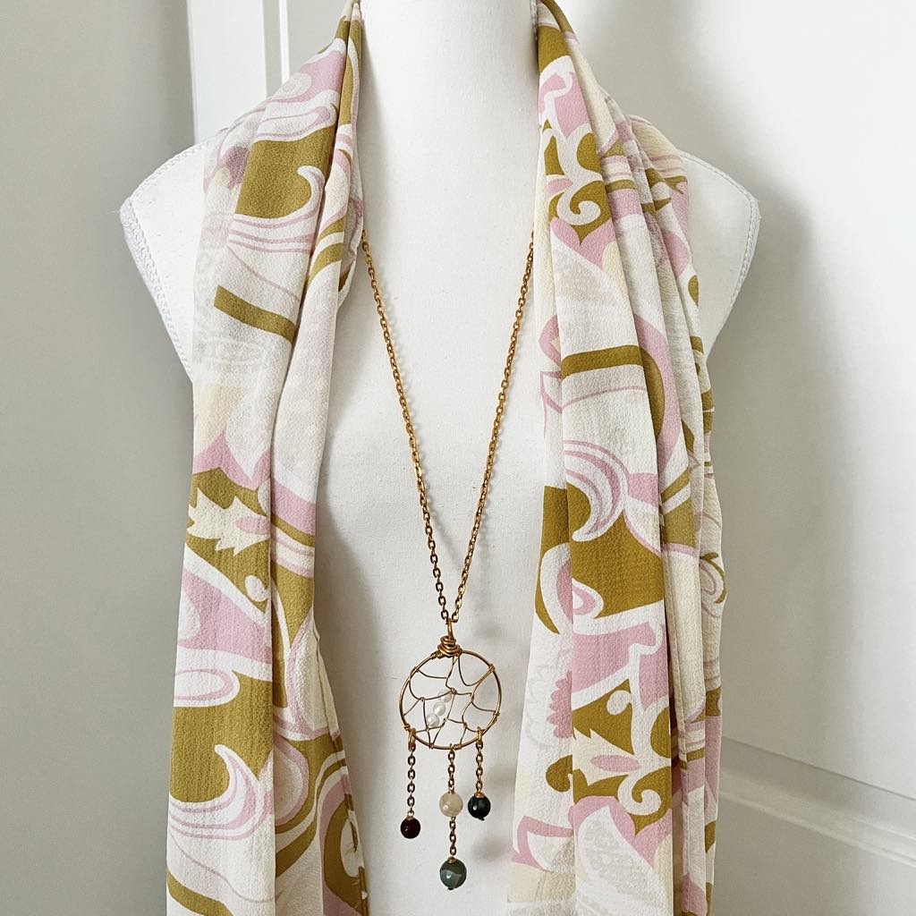 Vintage Pucci-Inspired Boho Chiffon Scarf & Convertible Gemstone Dreamcatcher Pendant