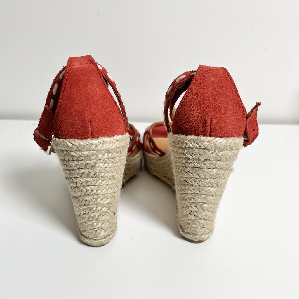 Geox Respira Strappy Suede Red Espadrilles Wedge Heels, EU 39.5