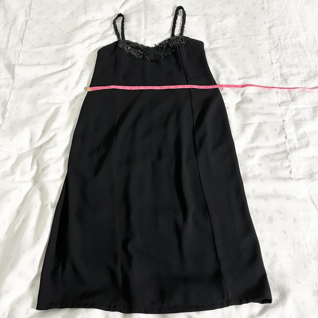 Vintage She Europe Black Sequined Strappy Midi Cocktail Dress - Size 8