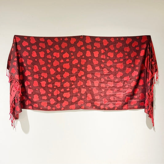 Versatile Heart Print Red Scarf/Shawl - Style with Love - One Size