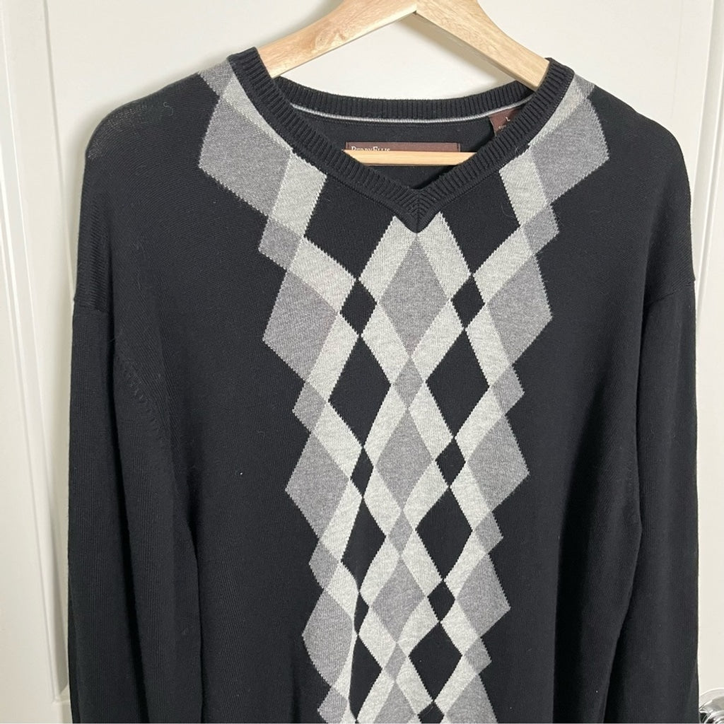 Perry Ellis Retro Argyle Sweater-Black-Men Large