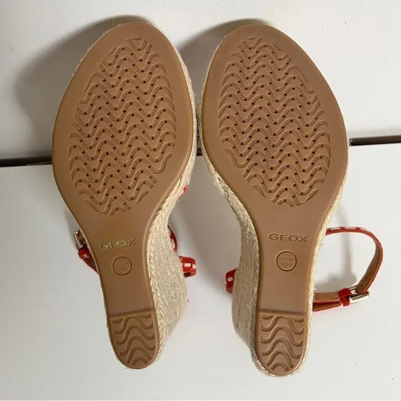 Geox Respira Strappy Suede Red Espadrilles Wedge Heels, EU 39.5