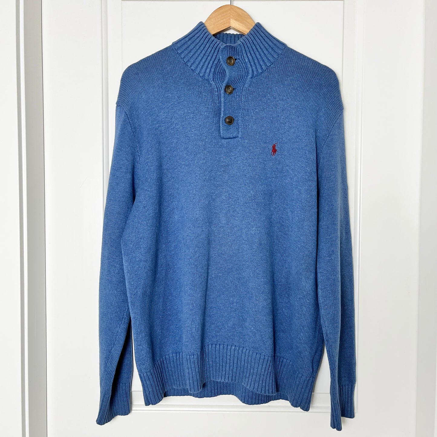 Vintage Polo by Ralph Lauren Blue Knit Mockneck Sweater - Classic Style, Large