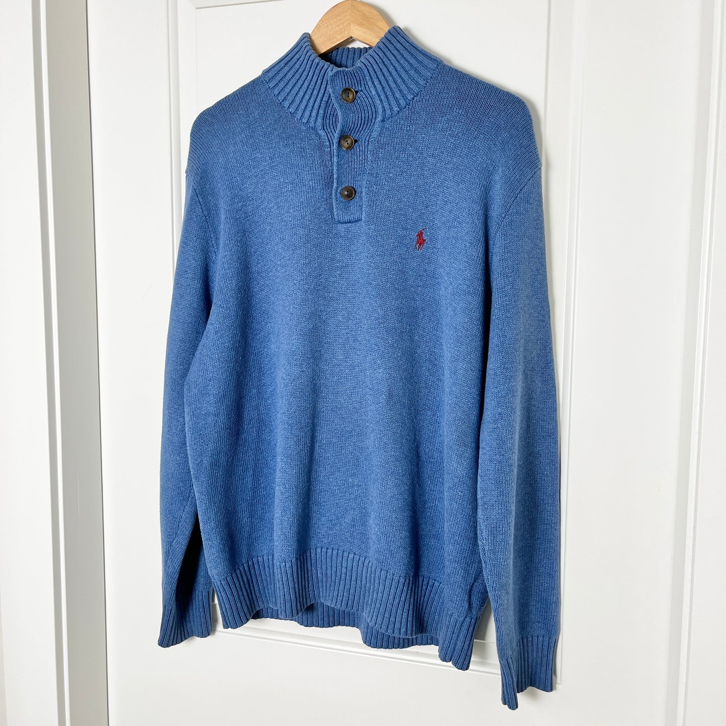 Vintage Polo by Ralph Lauren Blue Knit Mockneck Sweater - Classic Style, Large
