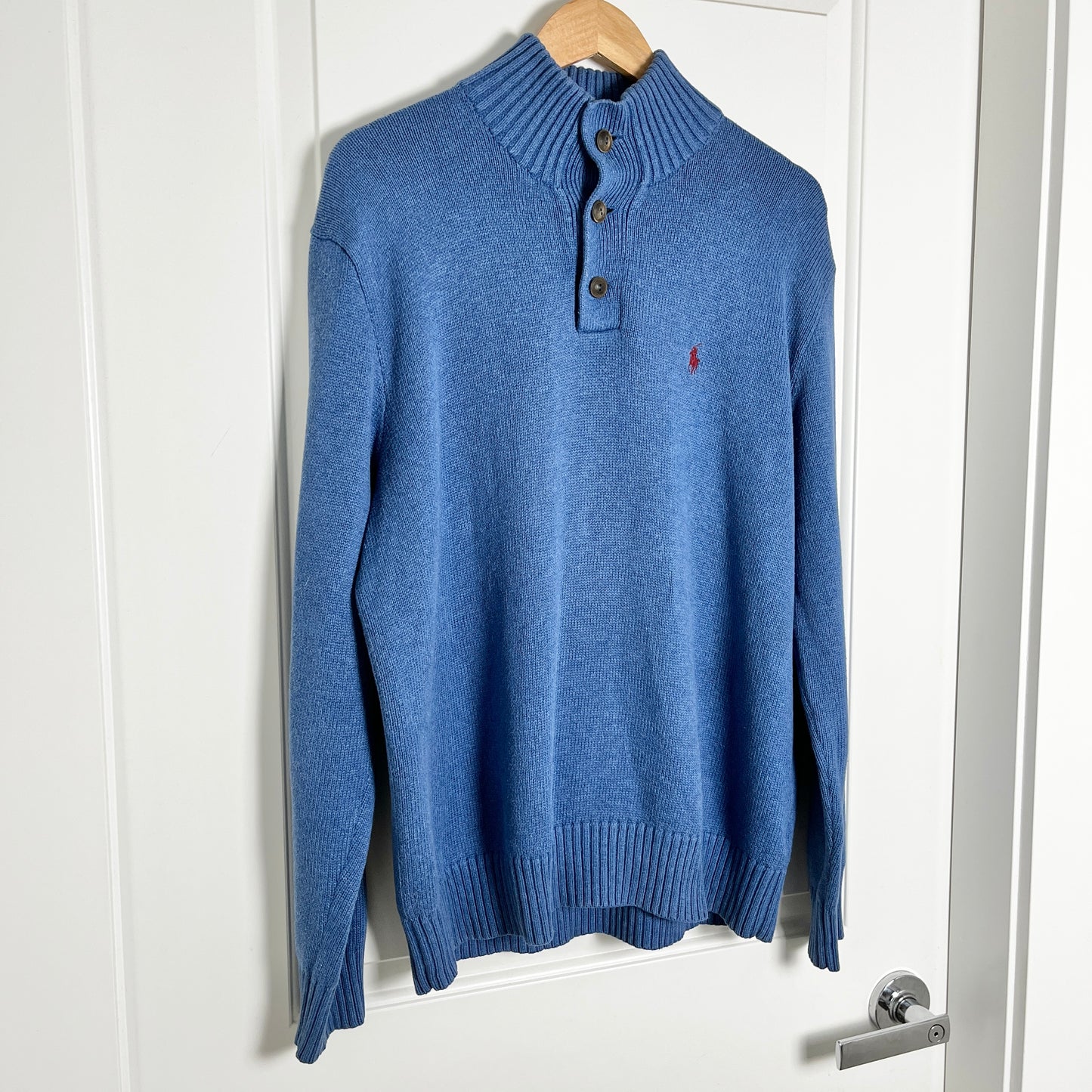 Vintage Polo by Ralph Lauren Blue Knit Mockneck Sweater - Classic Style, Large