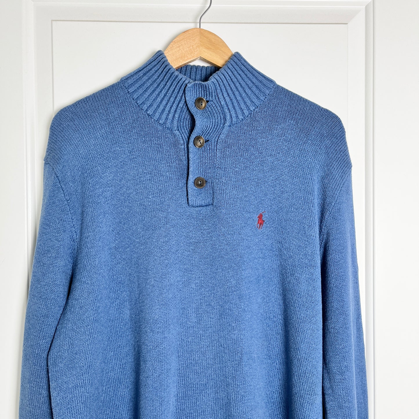 Vintage Polo by Ralph Lauren Blue Knit Mockneck Sweater - Classic Style, Large