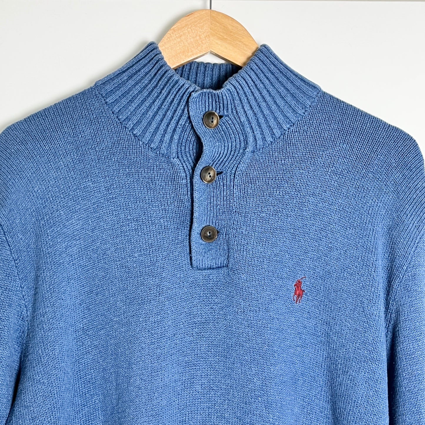 Vintage Polo by Ralph Lauren Blue Knit Mockneck Sweater - Classic Style, Large