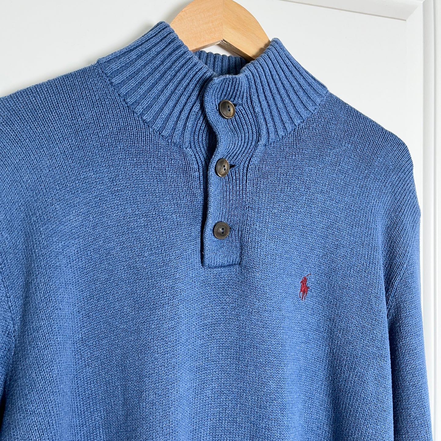 Vintage Polo by Ralph Lauren Blue Knit Mockneck Sweater - Classic Style, Large