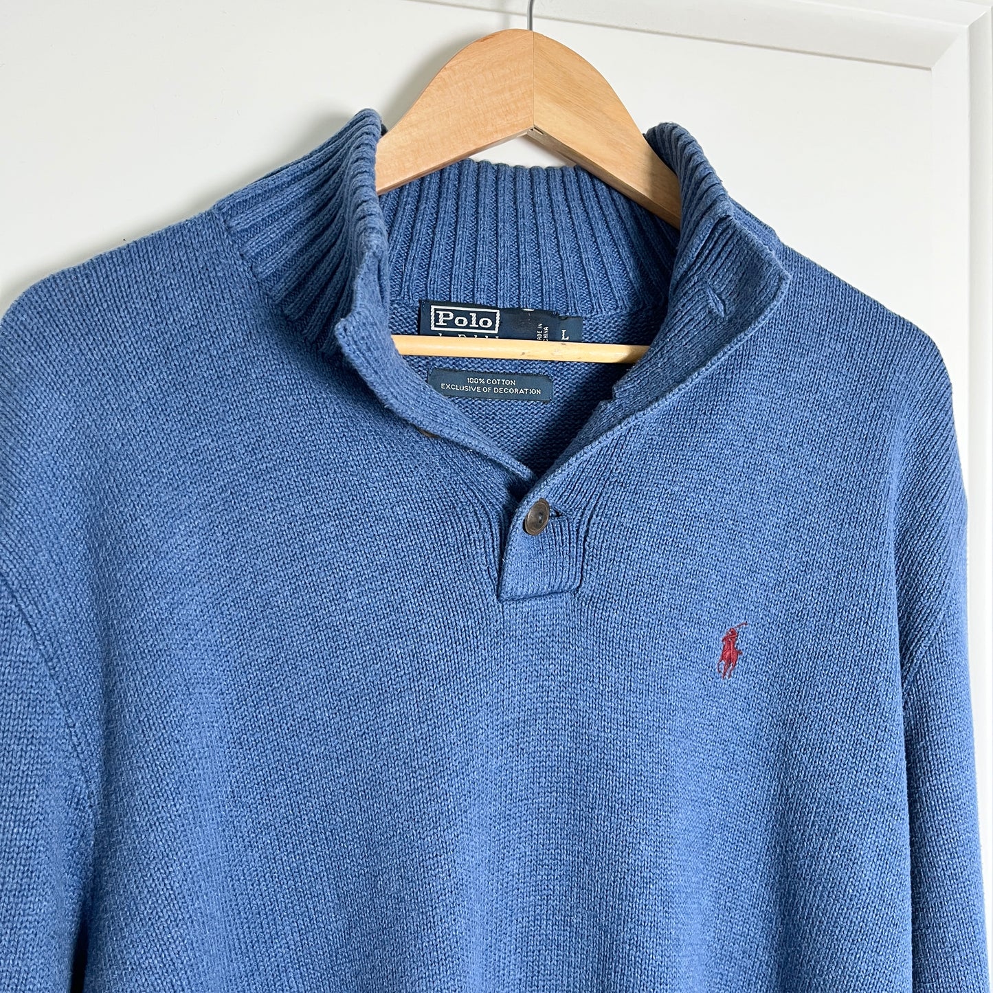 Vintage Polo by Ralph Lauren Blue Knit Mockneck Sweater - Classic Style, Large