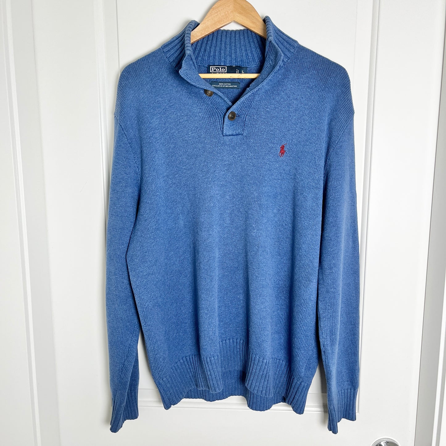 Vintage Polo by Ralph Lauren Blue Knit Mockneck Sweater - Classic Style, Large