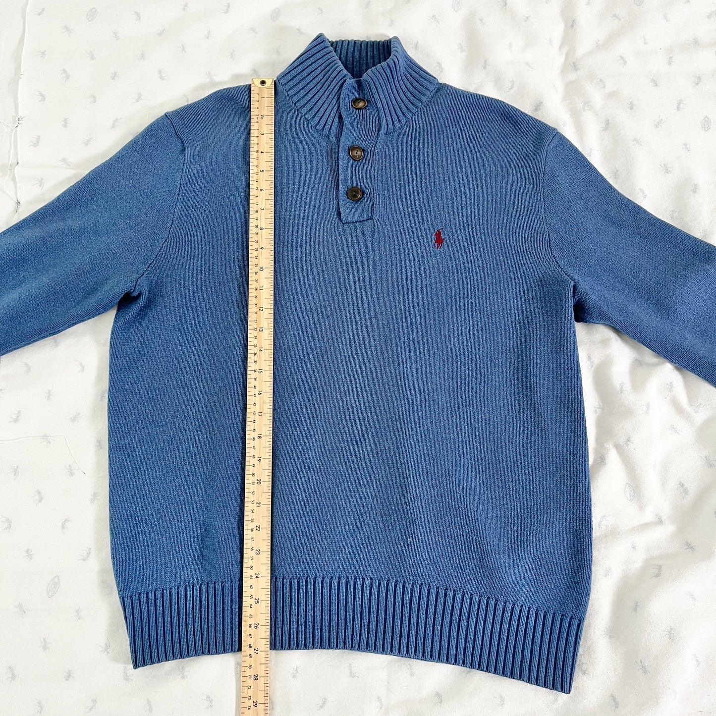 Vintage Polo by Ralph Lauren Blue Knit Mockneck Sweater - Classic Style, Large