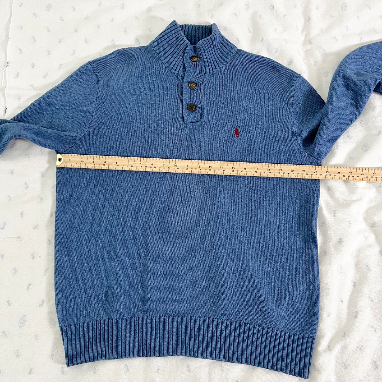 Vintage Polo by Ralph Lauren Blue Knit Mockneck Sweater - Classic Style, Large