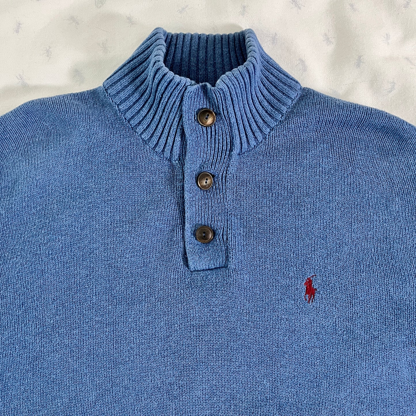 Vintage Polo by Ralph Lauren Blue Knit Mockneck Sweater - Classic Style, Large
