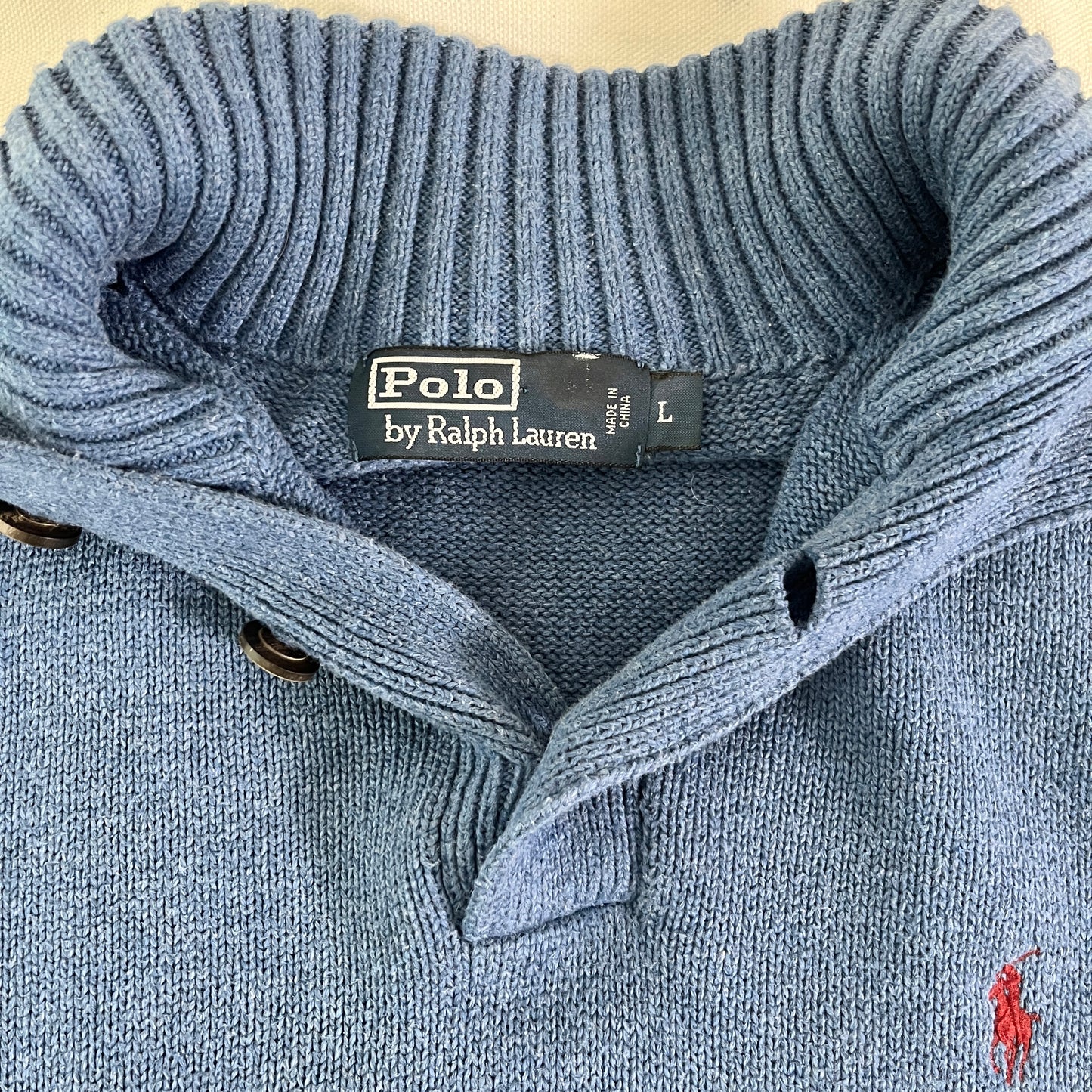 Vintage Polo by Ralph Lauren Blue Knit Mockneck Sweater - Classic Style, Large