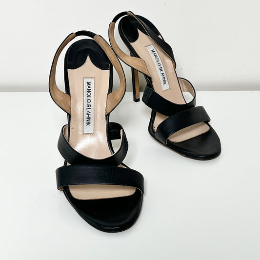 Manolo Blahnik Black Leather Slingback Stiletto Sandals - Made in Italy (EU 39)