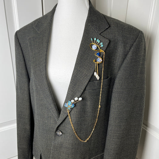 Vintage Made In Italy Wool Blazer with Handmade Duette Brooch Set (Unisex Large, Worn Oversized for Smaller Sizes)