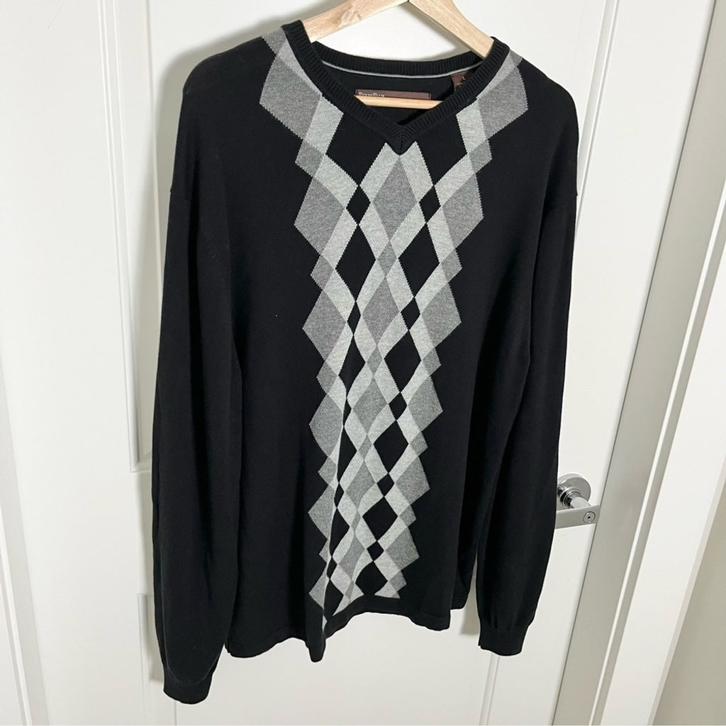 Perry Ellis Retro Argyle Sweater-Black-Men Large