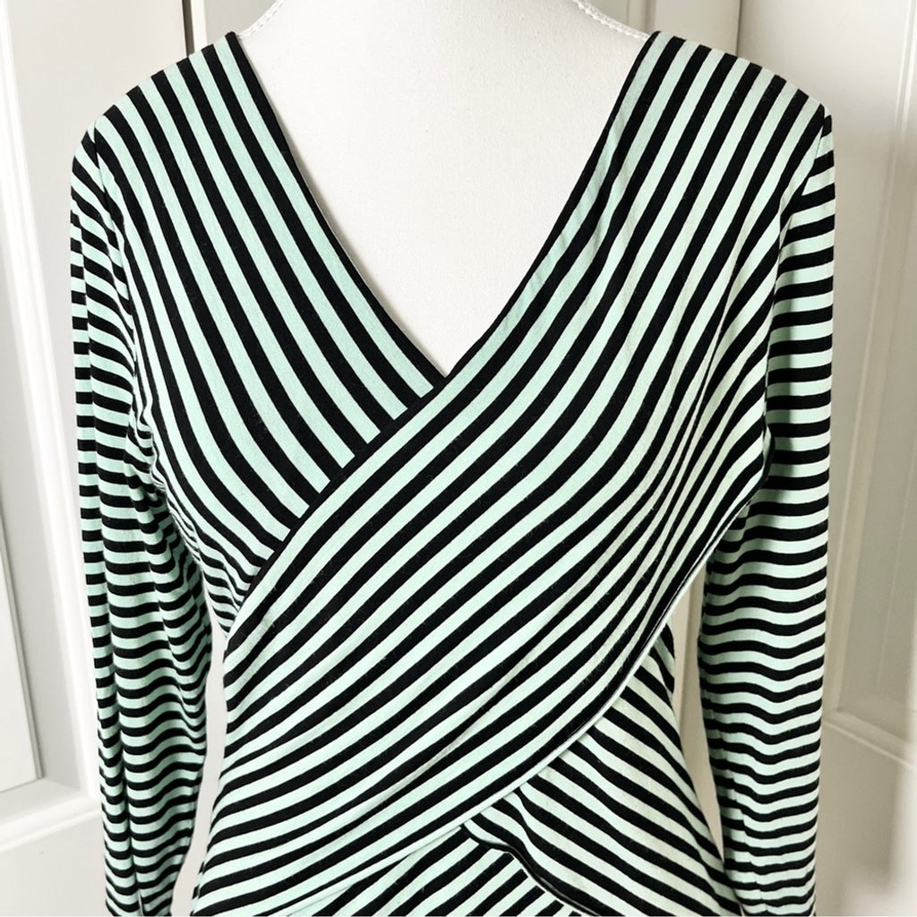 Vince Camuto Striped Bandage Inspired Crossover Top - Light Green & Black - Size Medium