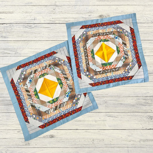 Vintage Patchwork Quilted Pillow Covers Pair | Geometric Decor | Boho Farmhouse