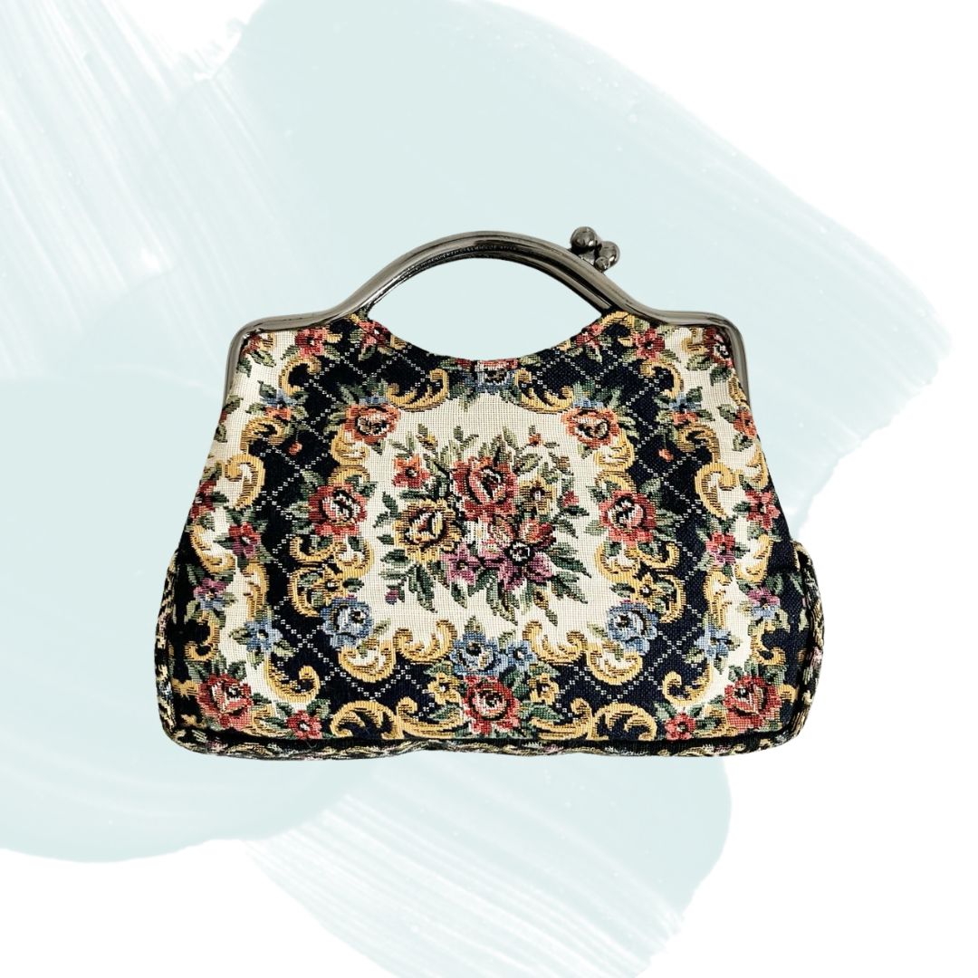 Vintage 60s 70s Bohemian Floral Tapestry Clutch Bag - Multicolor