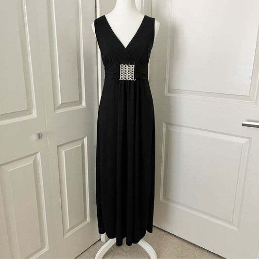 Vintage Kupcake Empire Waist Maxi Dress with Silver Buckle Detail-Black-Medium