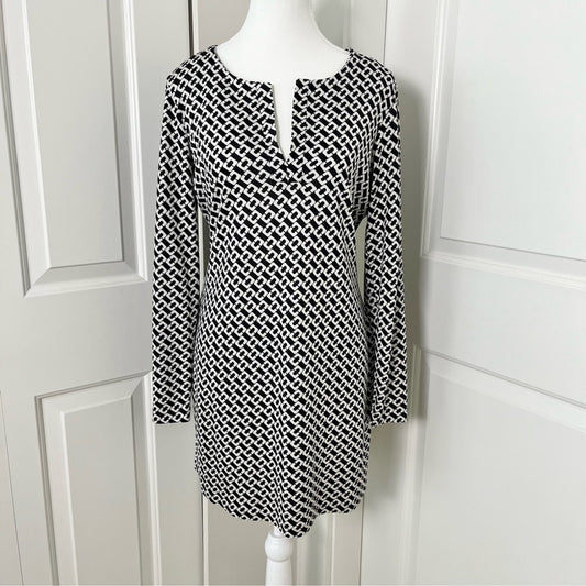 Diane Von Furstenburg DVF Reina Silk Shift Dress in Chain Link-Black White-US Size 6