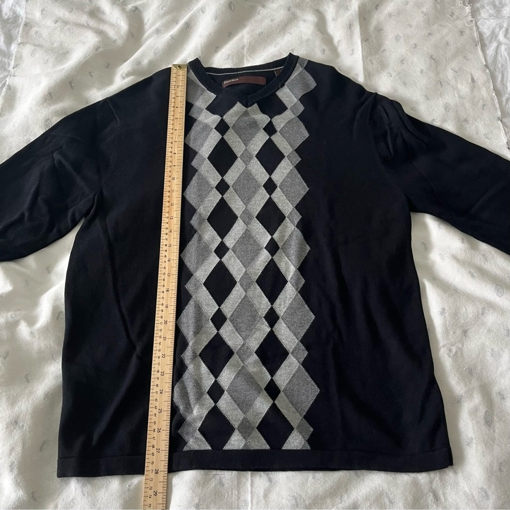 Perry Ellis Retro Argyle Sweater-Black-Men Large