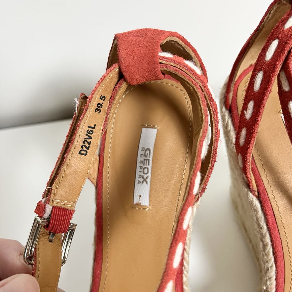 Geox Respira Strappy Suede Red Espadrilles Wedge Heels, EU 39.5