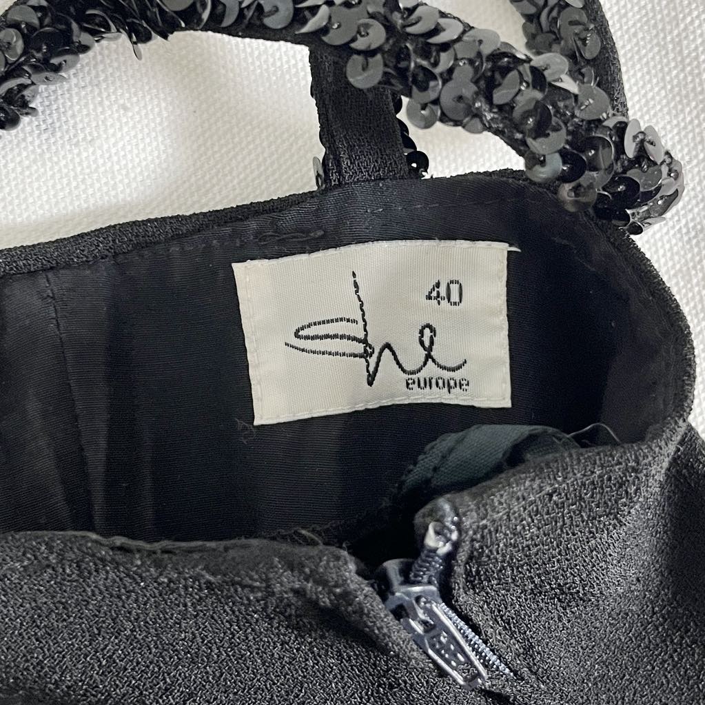 Vintage She Europe Black Sequined Strappy Midi Cocktail Dress - Size 8