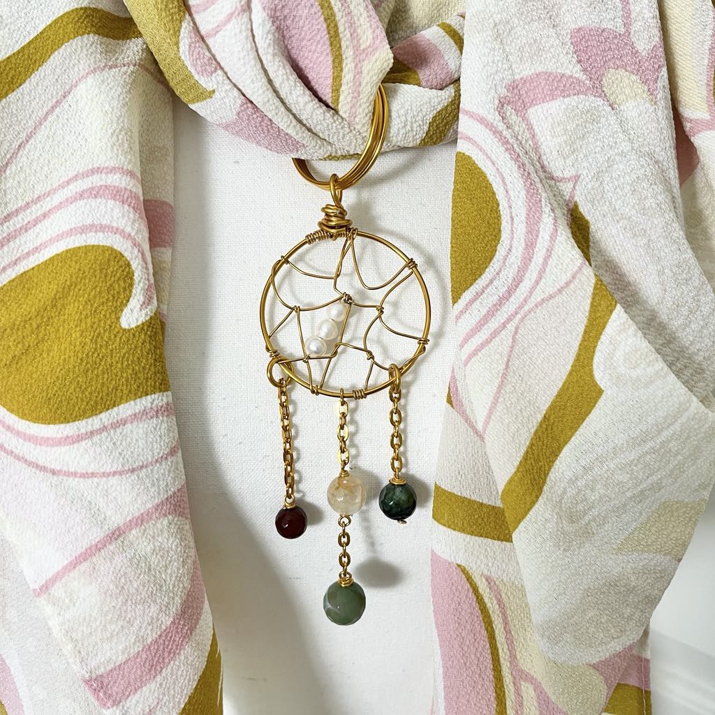 Vintage Pucci-Inspired Boho Chiffon Scarf & Convertible Gemstone Dreamcatcher Pendant