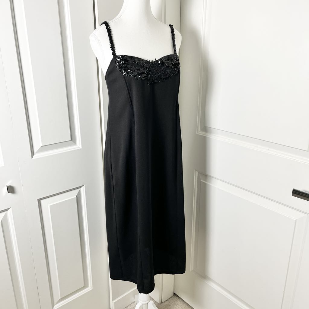 Vintage She Europe Black Sequined Strappy Midi Cocktail Dress - Size 8
