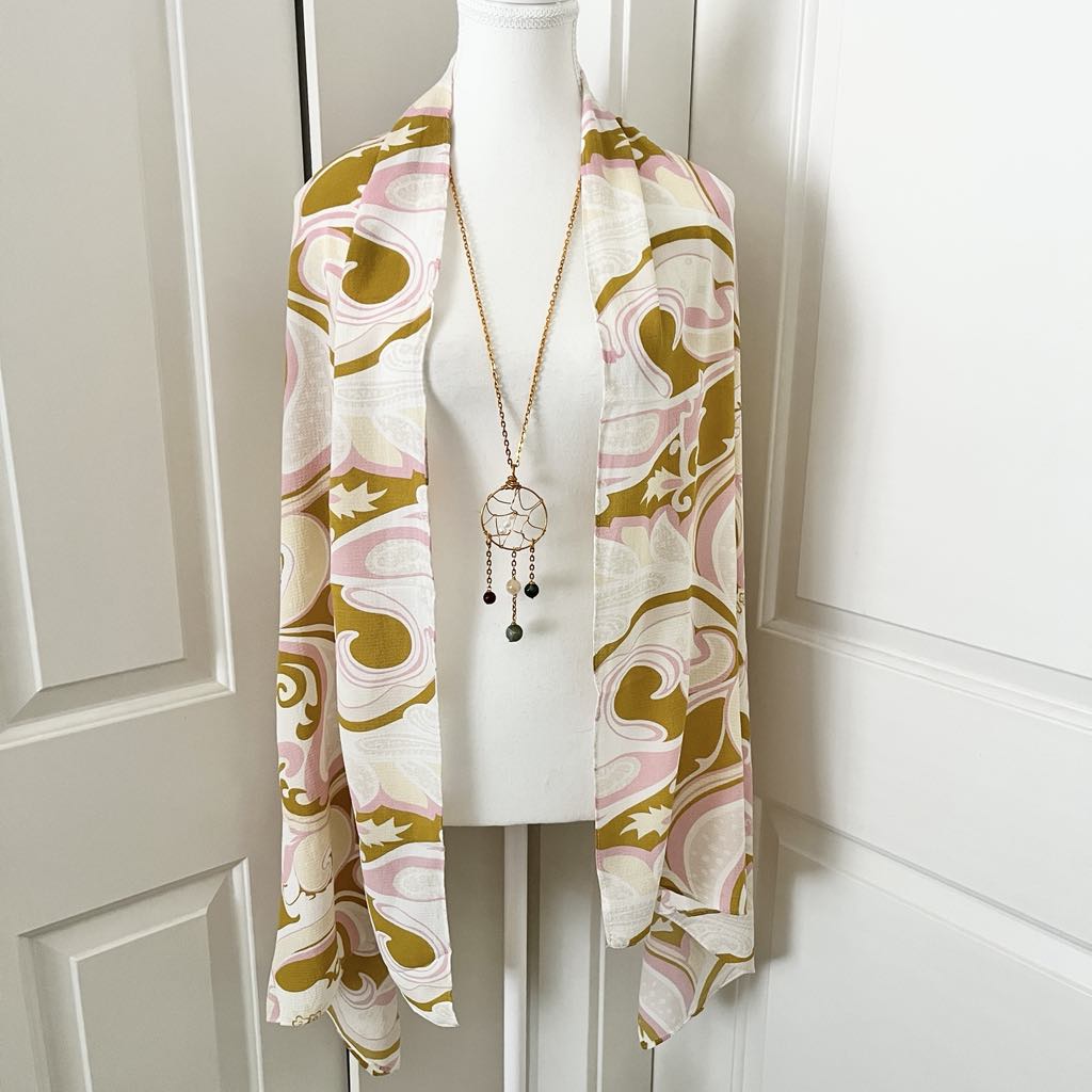 Vintage Pucci-Inspired Boho Chiffon Scarf & Convertible Gemstone Dreamcatcher Pendant