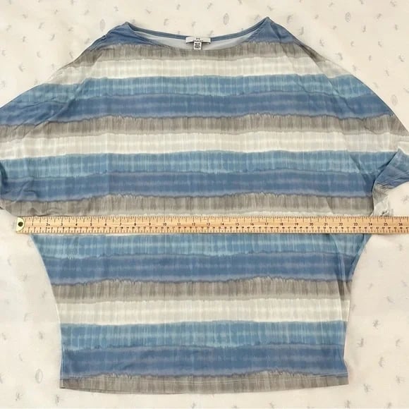 H by Halston Cold Shoulder Watercolor Stripes Boho Blouse-Blue Gray-Size Small