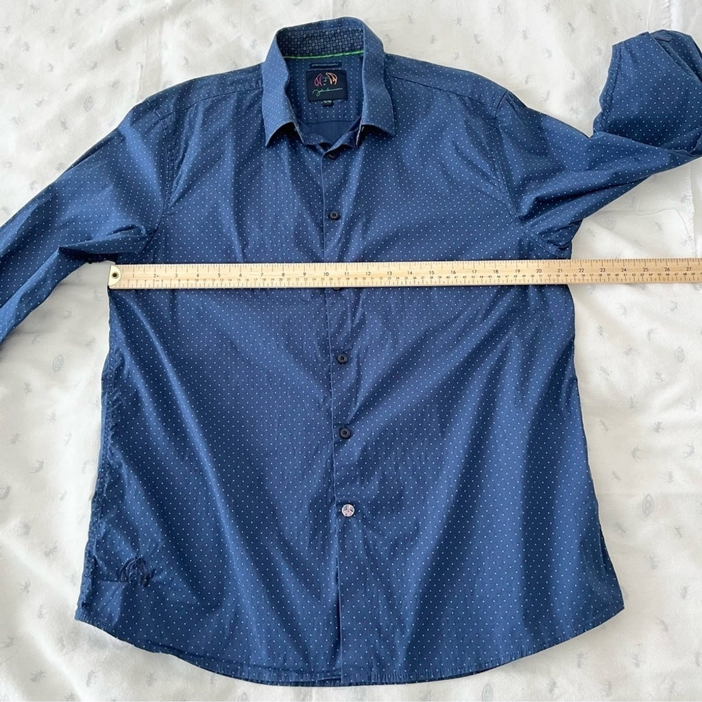 John Lennon by English Laundry Limited Edition Blue Dotted Long Sleeves Button Down Shirt, XL