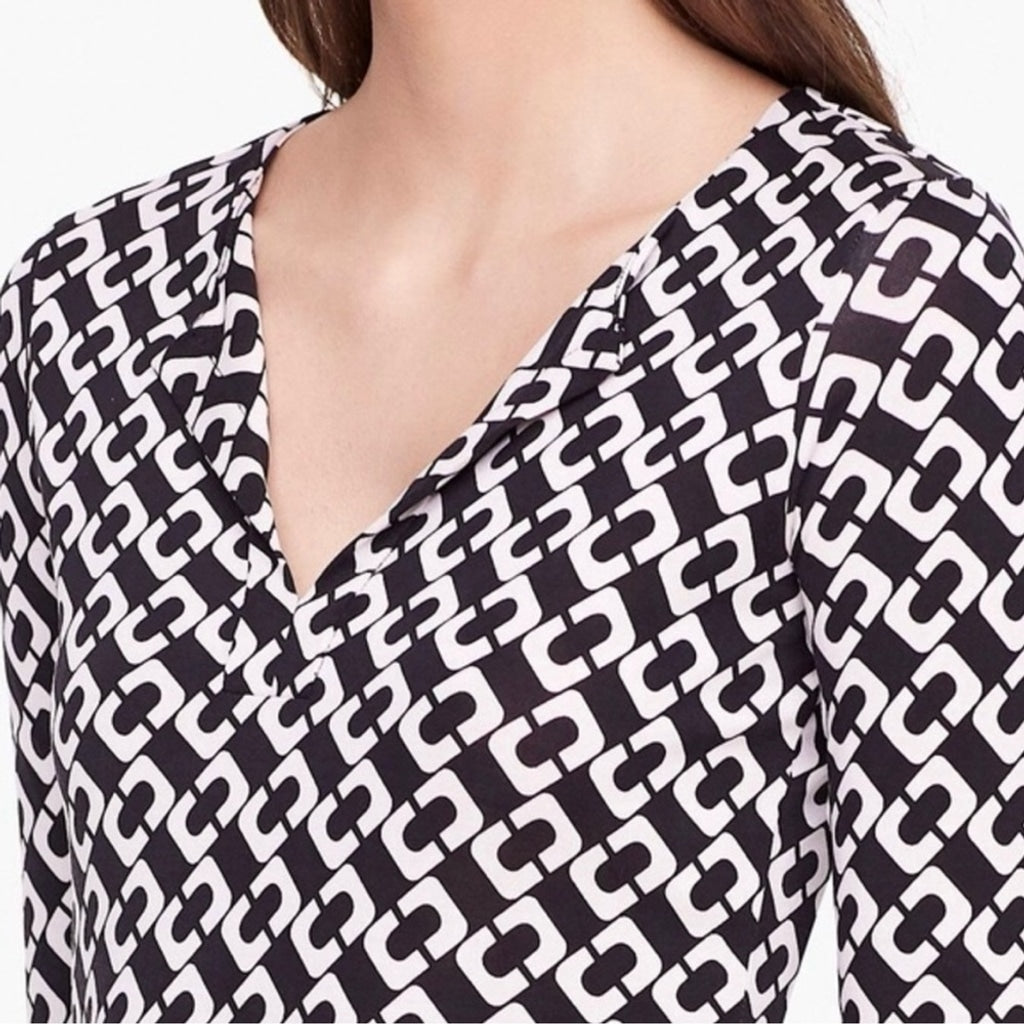 Diane Von Furstenburg DVF Reina Silk Shift Dress in Chain Link-Black White-US Size 6